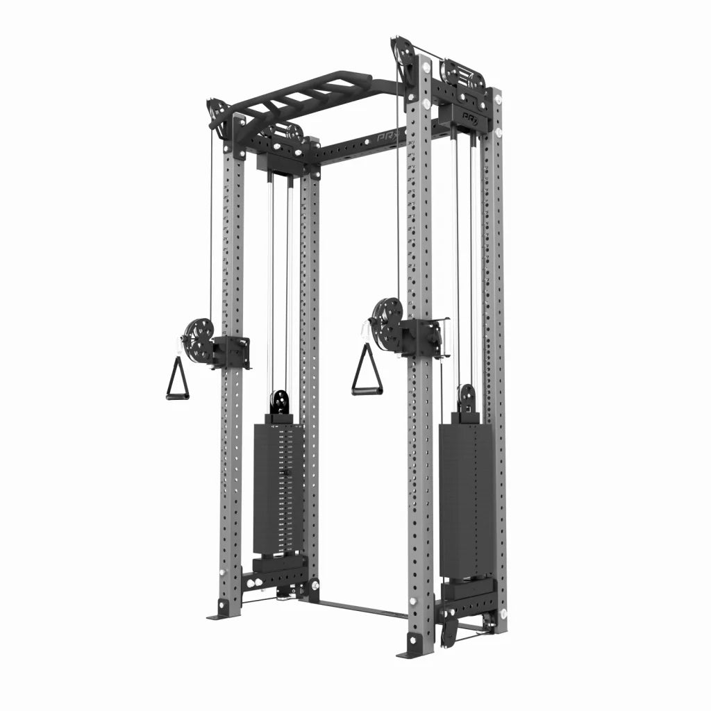 PRx Build Limitless Half Rack Functional Trainer with dual weight stacks