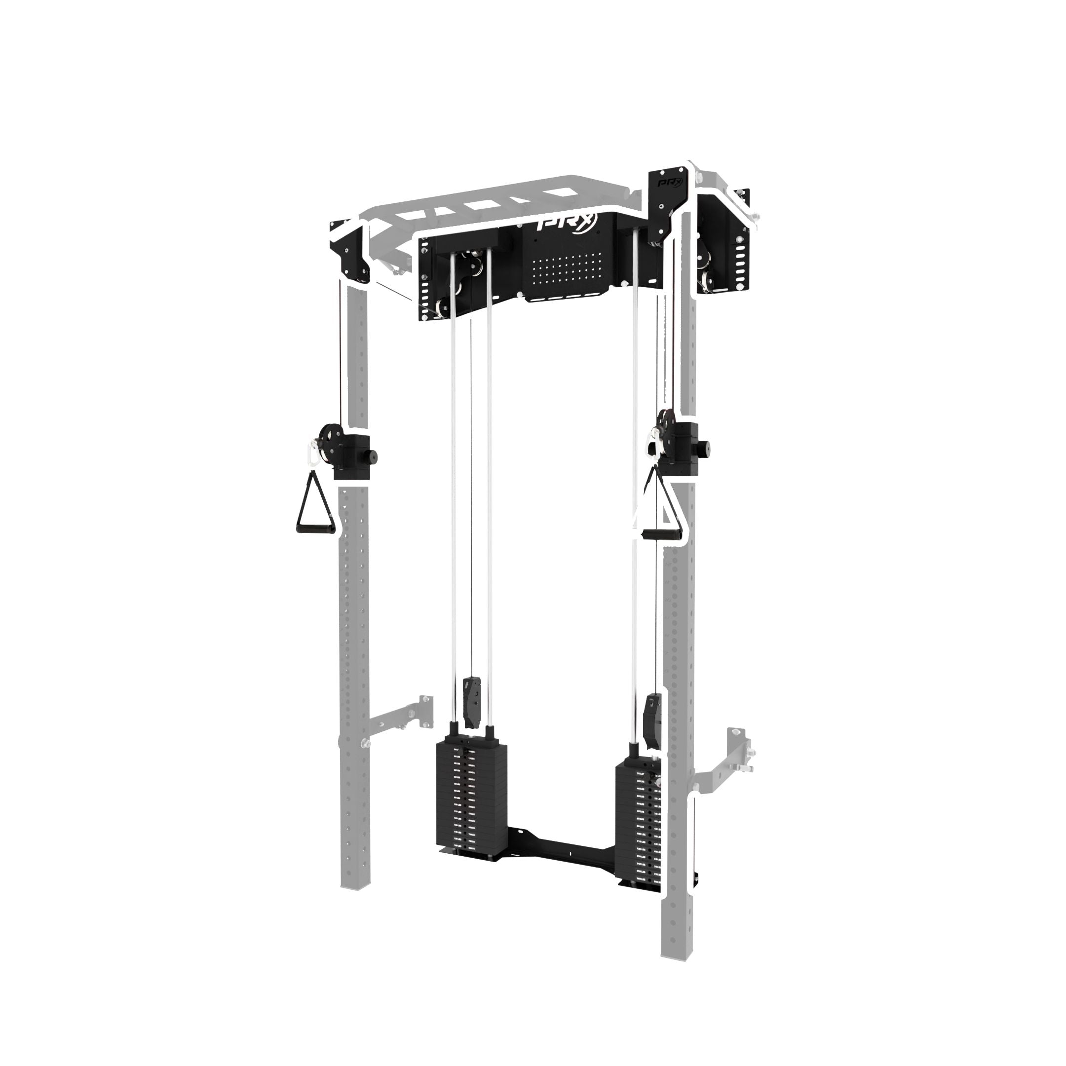 Side view of the ARK weight stack attachment showing folded depth