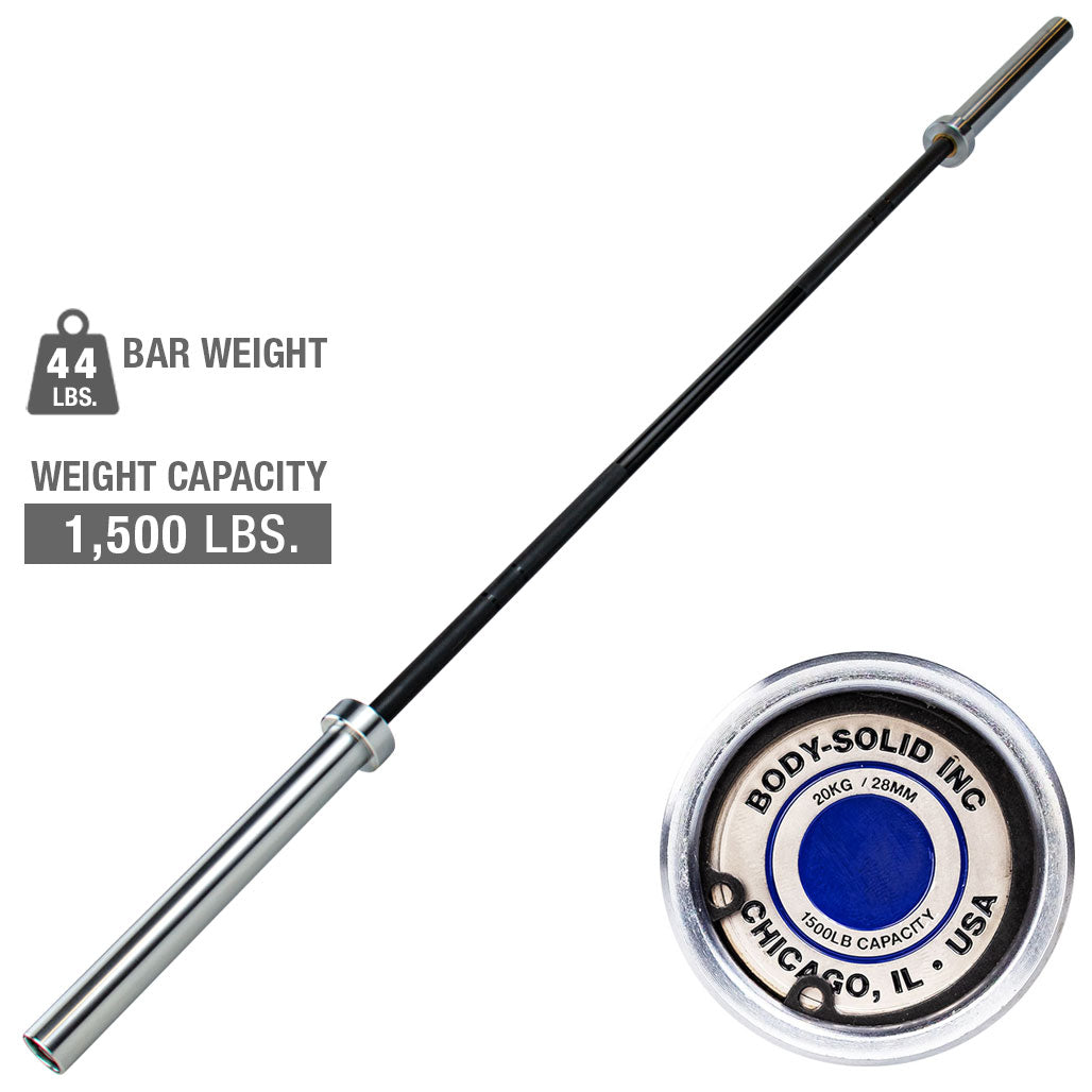 Body-Solid Extreme Olympic Bar 28 mm Needle Bearings 1500 lb. Capacity - Full bar view