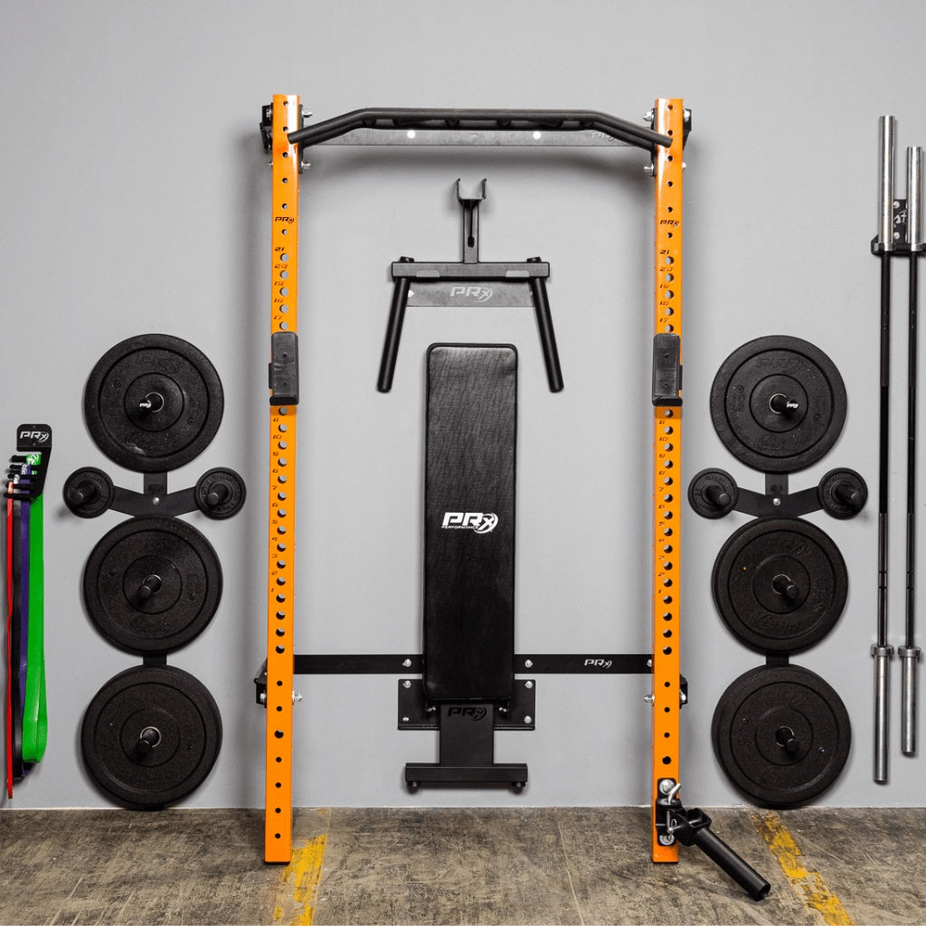 PRx Dip Station Storage installed between squat rack uprights