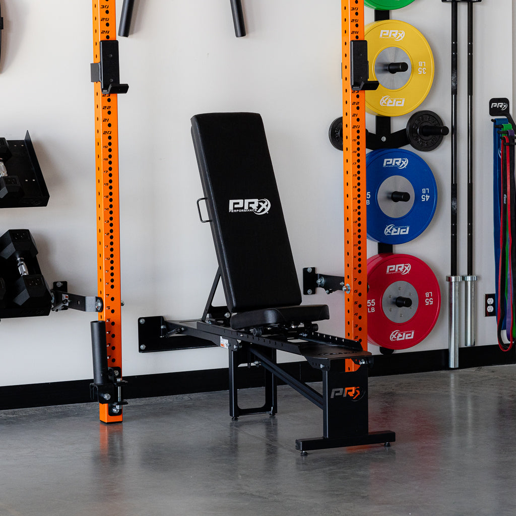 PRx Profile Incline Folding Bench set flat for bench pressing