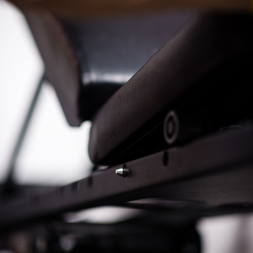 PRx Profile Incline Folding Bench wall mount and gas shock detail