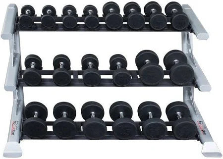 Pro Clubline 5-50 lb. Round Rubber Dumbbell Set with 3-Tier Modular Storage Rack