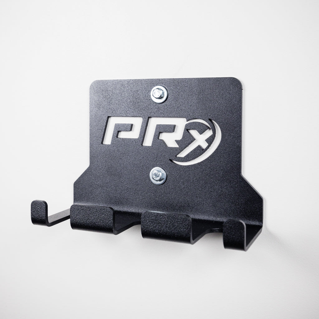 Six Bar PRx Hanging Barbell Storage loaded with Olympic barbells