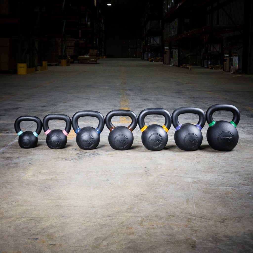Single PRx powder coated cast iron kettlebell in black