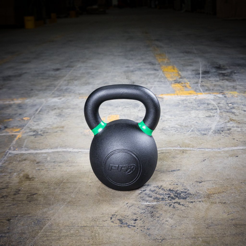PRx powder coated kettlebells in a home gym setup