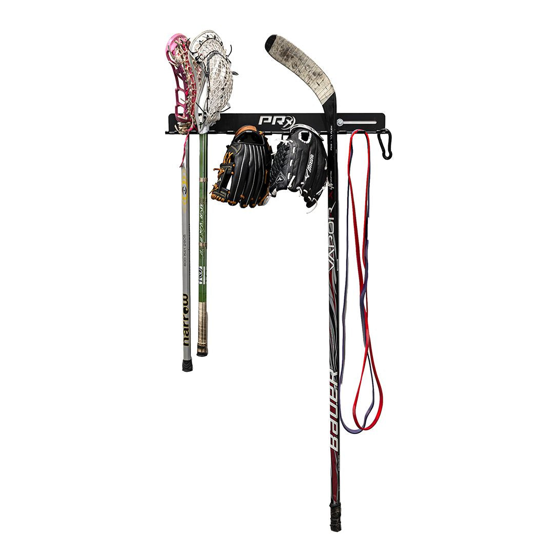 Jump ropes and straps hanging from the PRx wall-mounted accessory storage